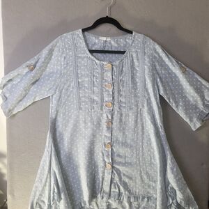 Light Blue Polka Dot Button-Up Blouse